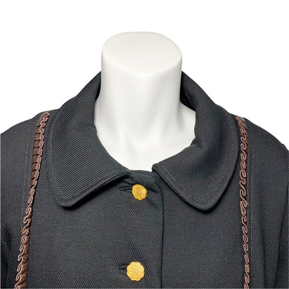 ERIN SNOW Leather ruffle trim long wool coat - Picture 4 of 7